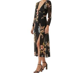 Always Indigo Floral Black Sheer Mesh Maxi Dress Fairy core Romantic Spring